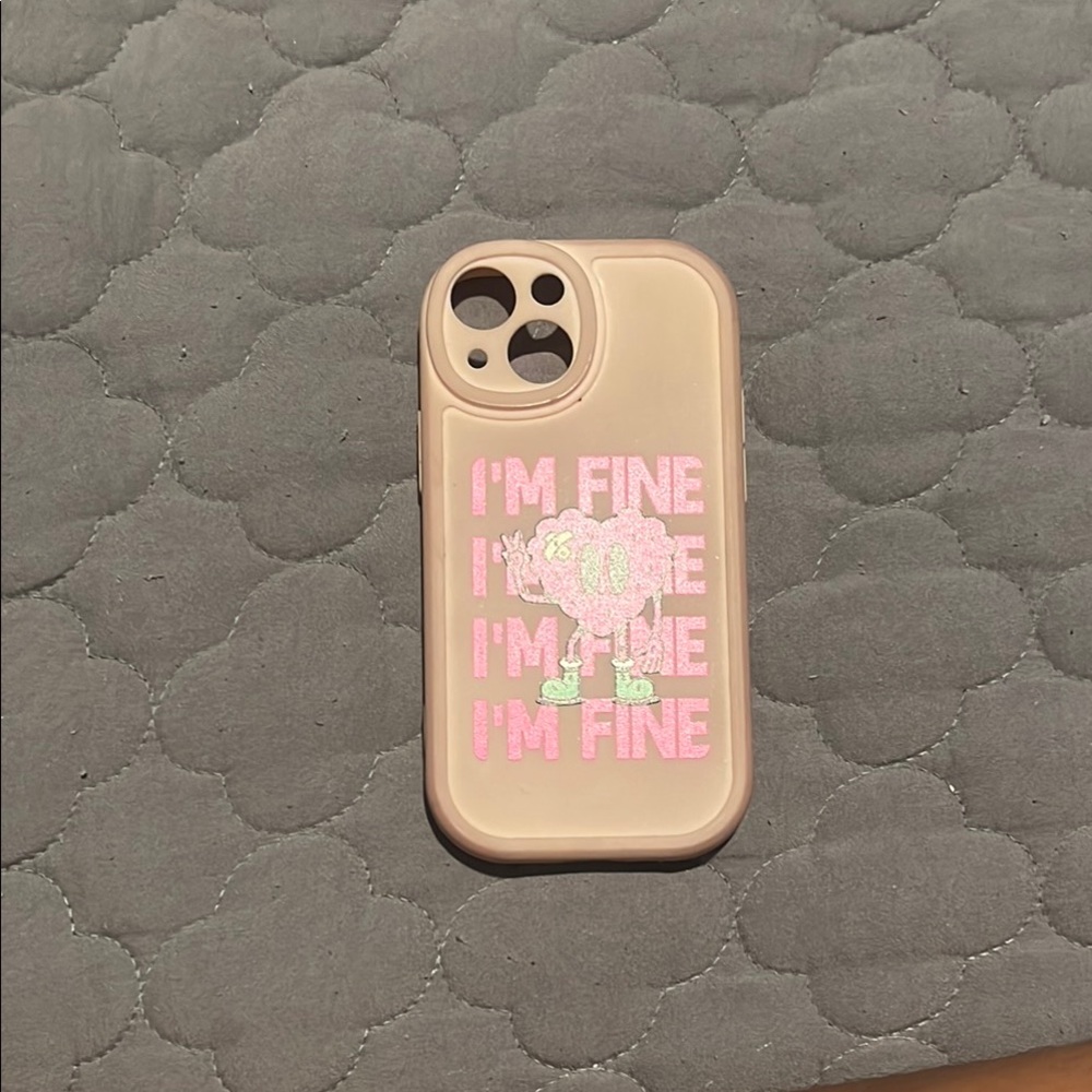 Beige Phone Case with Pink Text Design